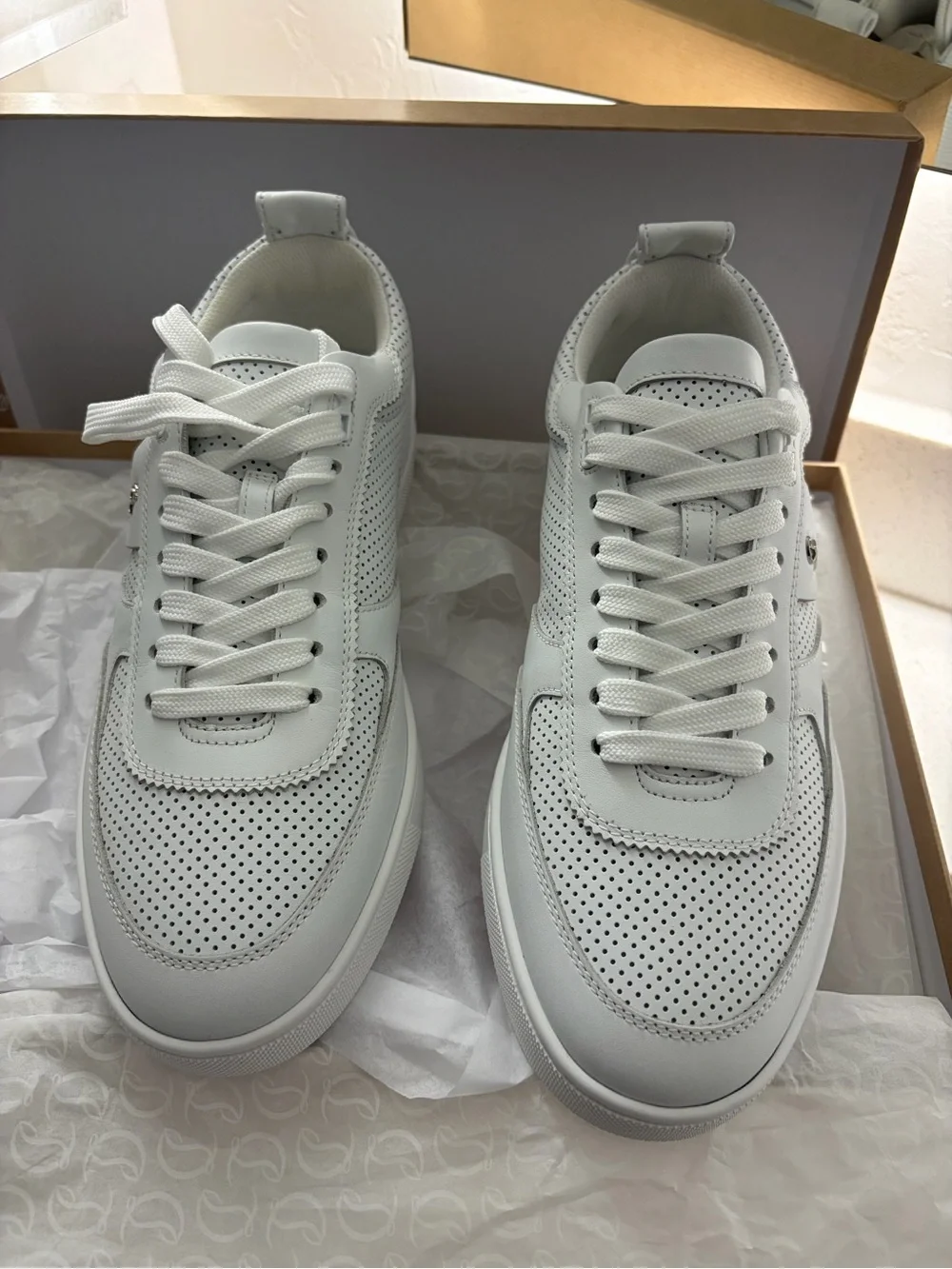 Christian Louboutin White Perforated Leather Sneakers